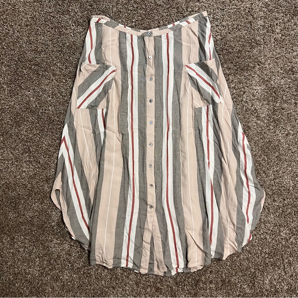 O’Neill Striped Midi Skirt with Button Front Size Large - Picture 2 of 13